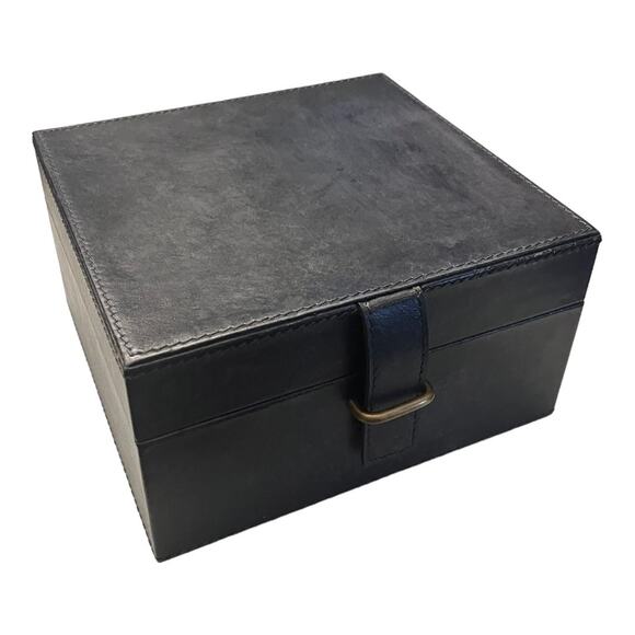 PB Black LEATHER JEWELRY BOX + TRAY Mens Ladies 8” Square Dresser Organizer - Picture 4 of 13